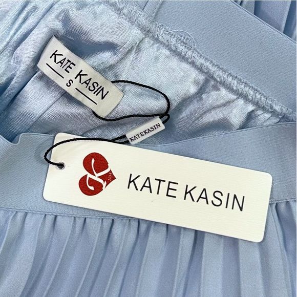 Kate Kasin Light Blue High Waisted Pleated Midi Skirt - Picture 4 of 4